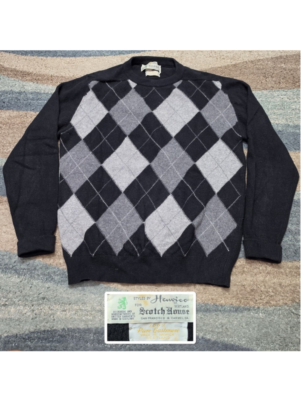 Vintage Scotch House Hawico Cashmere Argyle Knit Sweater Made Scotland Mens M/L